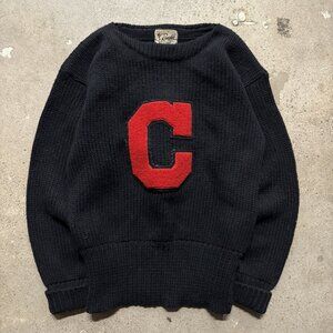 Vintage 1930’s Black Wool “C” Letterman Sweater  Medium By Rugby Knitting Mills